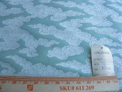 Lee Jofa G P&amp;J Baker Clouds Aqua Blue White Chinoiserie Reversible Damask Cotton MSRP USD 148/y