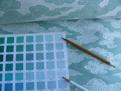 Lee Jofa G P&amp;J Baker Clouds Aqua Blue White Chinoiserie Reversible Damask Cotton MSRP USD 148/y