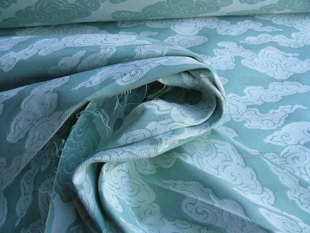 Lee Jofa G P&amp;J Baker Clouds Aqua Blue White Chinoiserie Reversible Damask Cotton MSRP USD 148/y