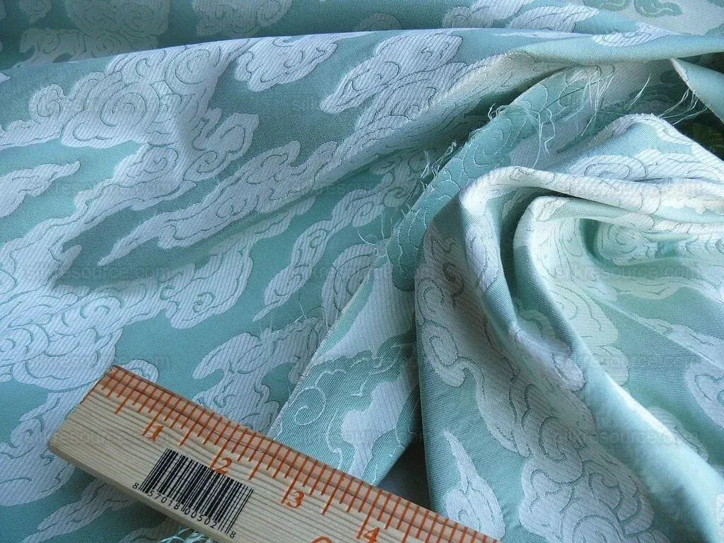 Lee Jofa G P&amp;J Baker Clouds Aqua Blue White Chinoiserie Reversible Damask Cotton MSRP USD 148/y