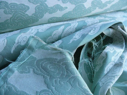 Lee Jofa G P&amp;J Baker Clouds Aqua Blue White Chinoiserie Reversible Damask Cotton MSRP USD 148/y