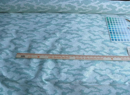 Lee Jofa G P&amp;J Baker Clouds Aqua Blue White Chinoiserie Reversible Damask Cotton MSRP USD 148/y