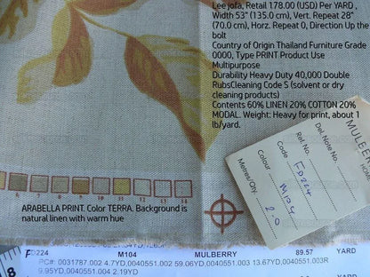 By Yd Lee Jofa Mulberry Home Arabella Print In Terra Red Orange On Linen MSRP USD 178/y