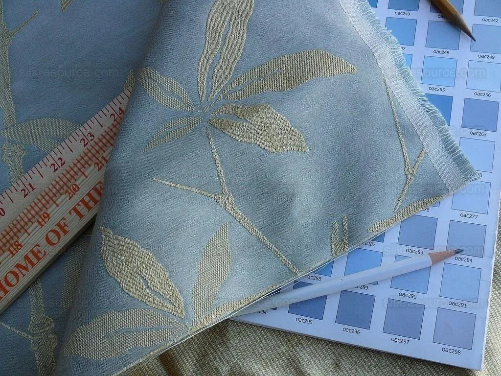 By Yd Lee Jofa Gp&amp;j Baker Bamboo Pale Aqua Blue Chinoiserie Linen Silk Lampas MSRP USD 298/y