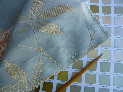 By Yd Lee Jofa Gp&amp;j Baker Bamboo Pale Aqua Blue Chinoiserie Linen Silk Lampas MSRP USD 298/y