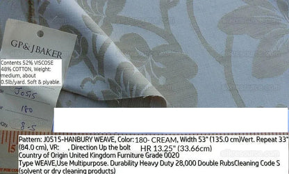 By Yd Lee Jofa G P & J Baker Hanbury Weave Cream White Woven Floral Art Nouveau Cotton MSRP USD 190/y