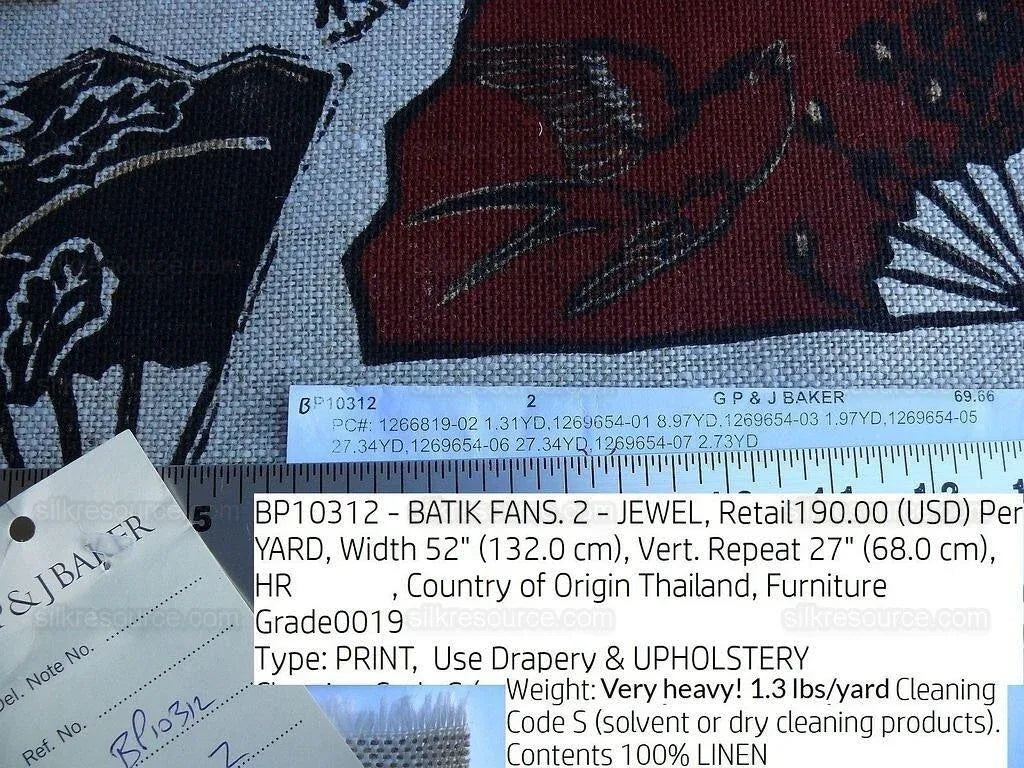 By Yd Lee Jofa Gp&amp;j Baker Batik Fans Jewel Linen Japanese Chrysanthemum Bird Gilded Emperor's Garden MSRP USD 190/y