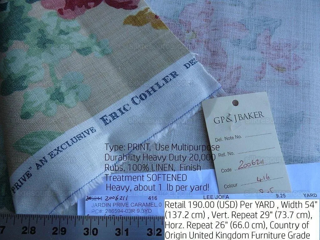 9.3y Lee Jofa Jardin Prive.caramel.o Linen Floral Print MSRP USD 190Y