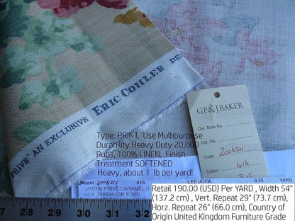 9.3y Lee Jofa Jardin Prive.caramel.o Linen Floral Print MSRP USD 190Y