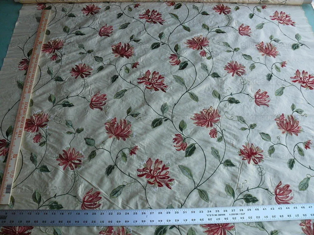 4.81y Lee Jofa Gp&amp;j Baker Honeysuckle William Morris Garden Silk Embroidery Red Green
