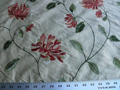 2.52y Lee Jofa Gp&amp;j Baker Honeysuckle Silk Embroidery Red Green
