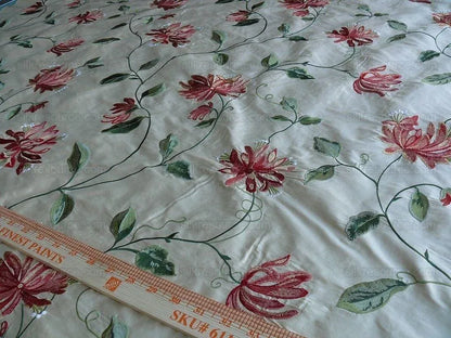 4.81y Lee Jofa Gp&amp;j Baker Honeysuckle William Morris Garden Silk Embroidery Red Green