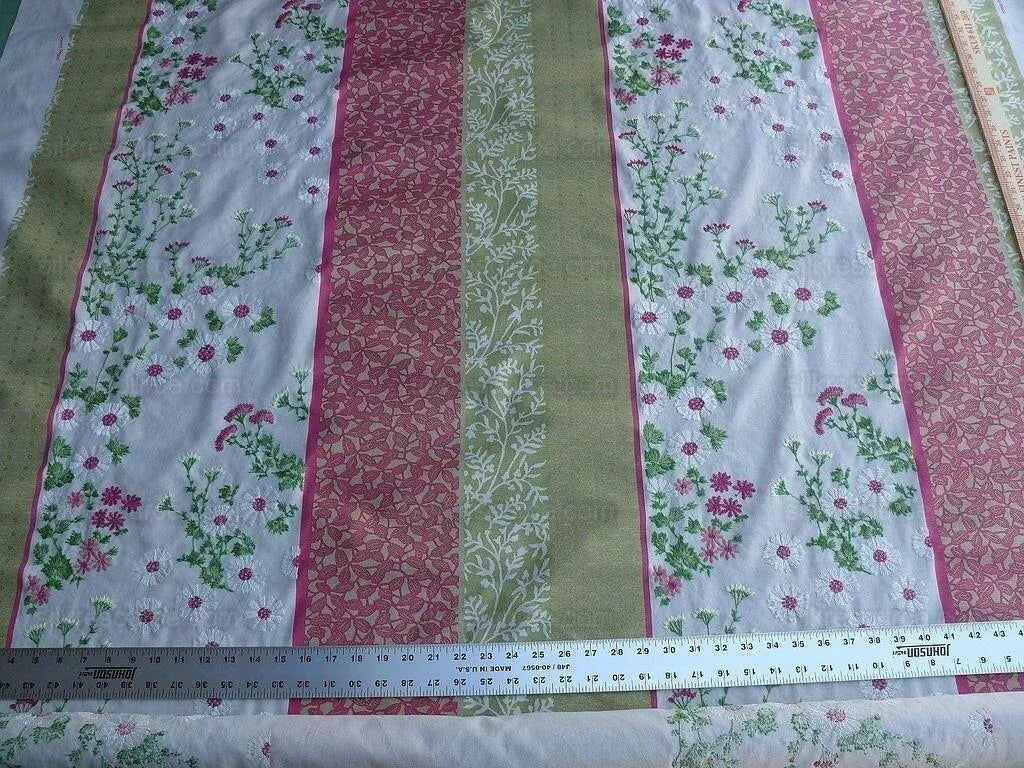by yard Lee Jofa Baker Lifestyle Madurai Fucshia/spring Pink Green Floral Embroidery Stripe Cotton MSRP US196/y