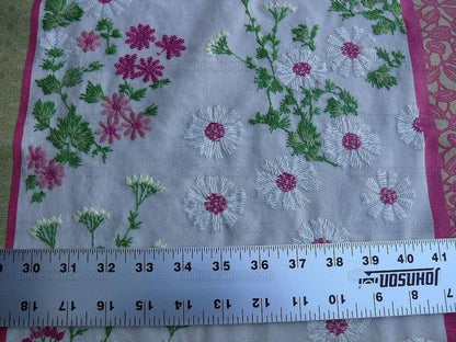 by yard Lee Jofa Baker Lifestyle Madurai Fucshia/spring Pink Green Floral Embroidery Stripe Cotton MSRP US196/y