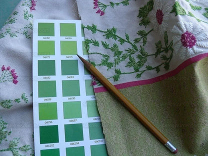 by yard Lee Jofa Baker Lifestyle Madurai Fucshia/spring Pink Green Floral Embroidery Stripe Cotton MSRP US196/y