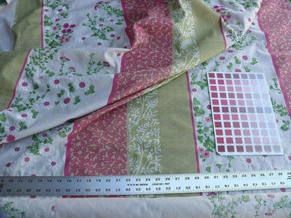 by yard Lee Jofa Baker Lifestyle Madurai Fucshia/spring Pink Green Floral Embroidery Stripe Cotton MSRP US196/y