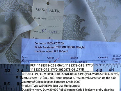 3.06y Lee Jofa Gp&amp;j Baker Peplow Trail Sand 100%cotton Bird and Thistle MSRP USD 198Y