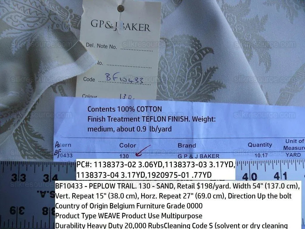 0.77y Lee Jofa Gp&amp;j Baker Peplow Trail Sand 100%cotton MSRP USD 198Y