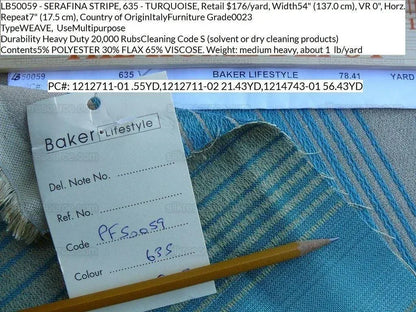 0.55y Lee Jofa Baker Lifestyle Serafina Stripe Turquoise Blue Woven