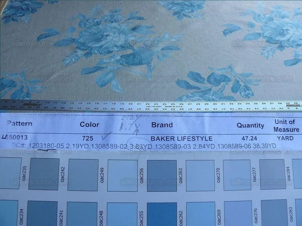 By Yd Lee Jofa Baker Lifestyle Camelia Aqua Blue Brocade Huge Flower Woven MSRP USD 196/y