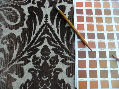 By Yd Lee Jofa Baker Lifestyle Paloma Velvet Brown Rich Chocolate Medallion Cut Velvet MSRP USD 196/y