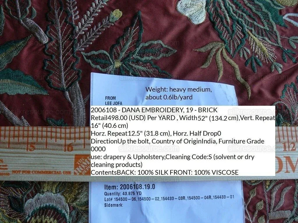 by yard Lee Jofa Dana Embroidery.brick Silk Red Flower Power Tree Of Life MSRP USD 498/y