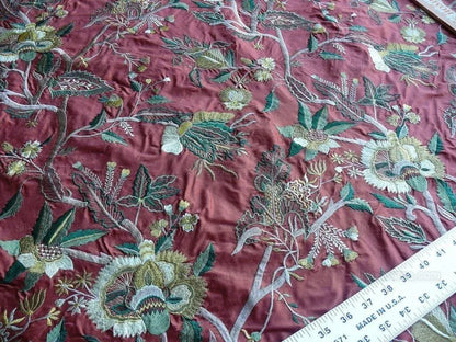 by yard Lee Jofa Dana Embroidery.brick Silk Red Flower Power Tree Of Life MSRP USD 498/y
