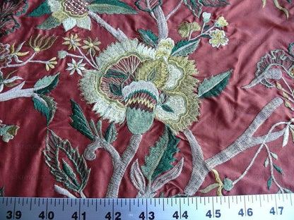 by yard Lee Jofa Dana Embroidery.brick Silk Red Flower Power Tree Of Life MSRP USD 498/y
