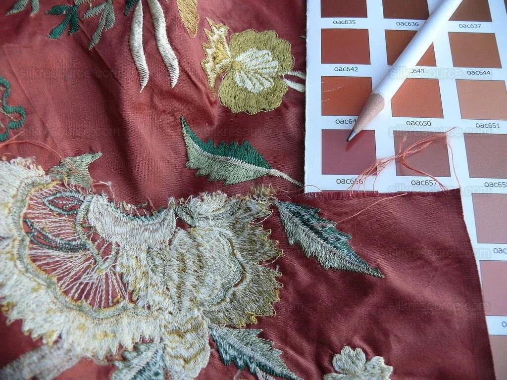 by yard Lee Jofa Dana Embroidery.brick Silk Red Flower Power Tree Of Life MSRP USD 498/y