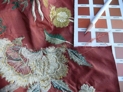 by yard Lee Jofa Dana Embroidery.brick Silk Red Flower Power Tree Of Life MSRP USD 498/y