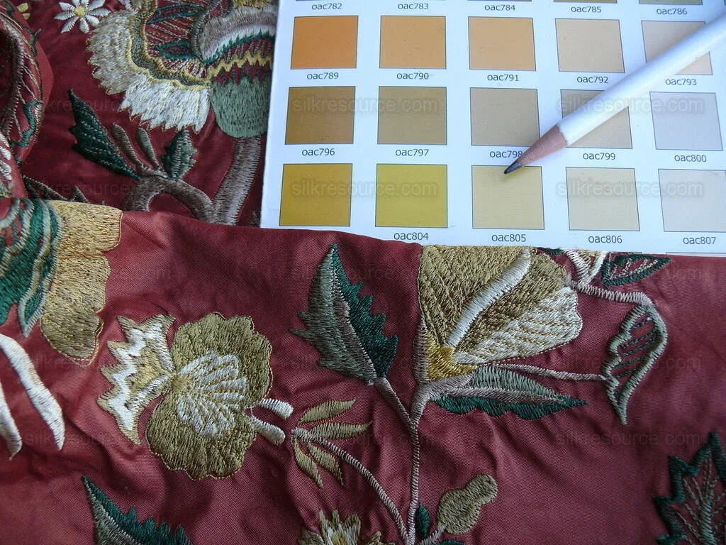 by yard Lee Jofa Dana Embroidery.brick Silk Red Flower Power Tree Of Life MSRP USD 498/y