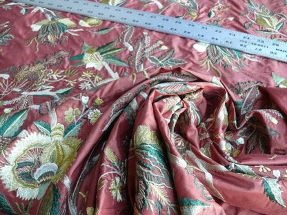 by yard Lee Jofa Dana Embroidery.brick Silk Red Flower Power Tree Of Life MSRP USD 498/y