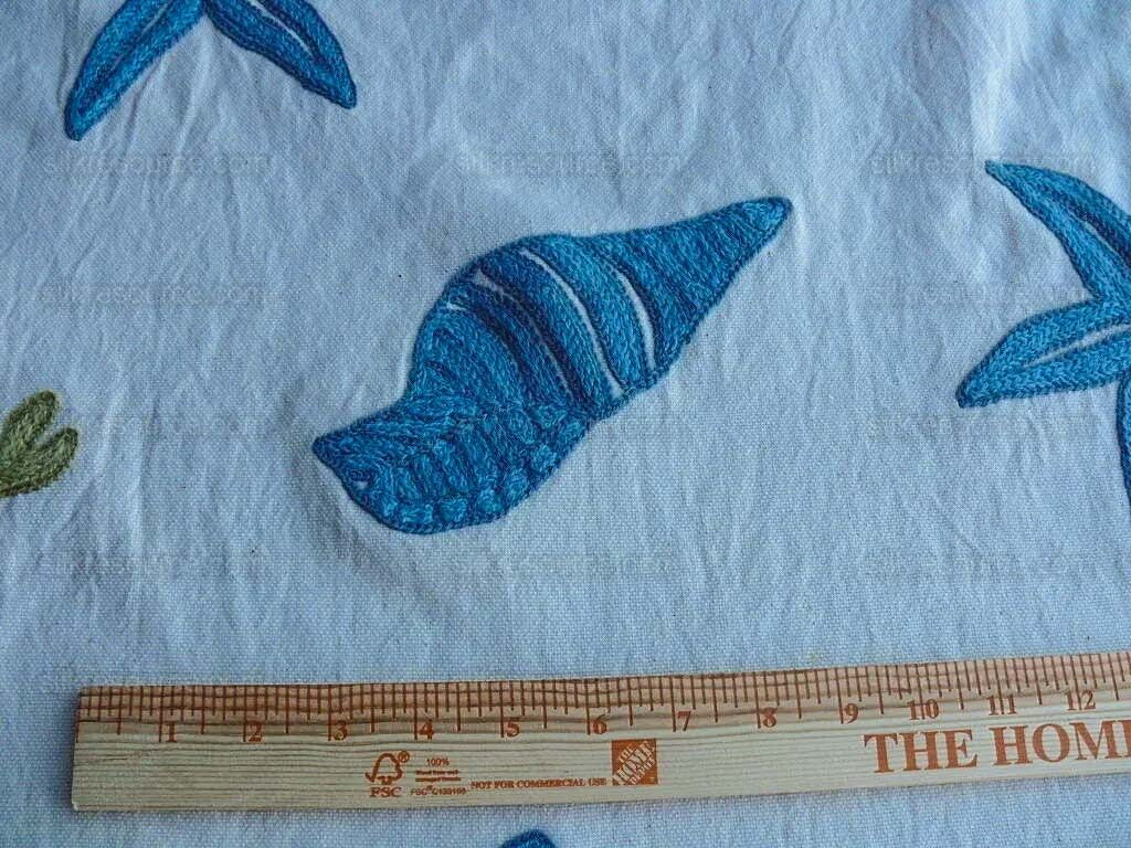 Lee Jofa Marino Crewel Aqua/lime Green Blue Wool on Cotton Seahorse MSRP USD 190/Y