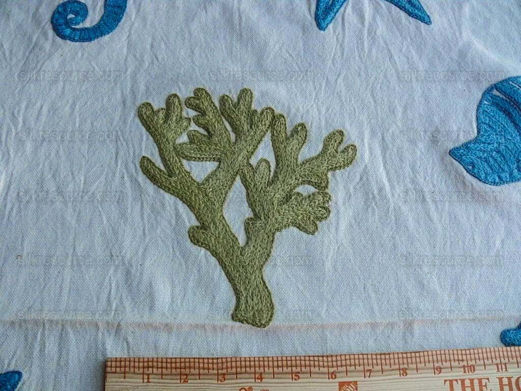 Lee Jofa Marino Crewel Aqua/lime Green Blue Wool on Cotton Seahorse MSRP USD 190/Y