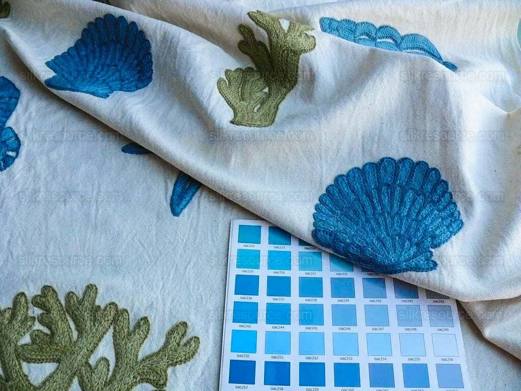 Lee Jofa Marino Crewel Aqua/lime Green Blue Wool on Cotton Seahorse MSRP USD 190/Y