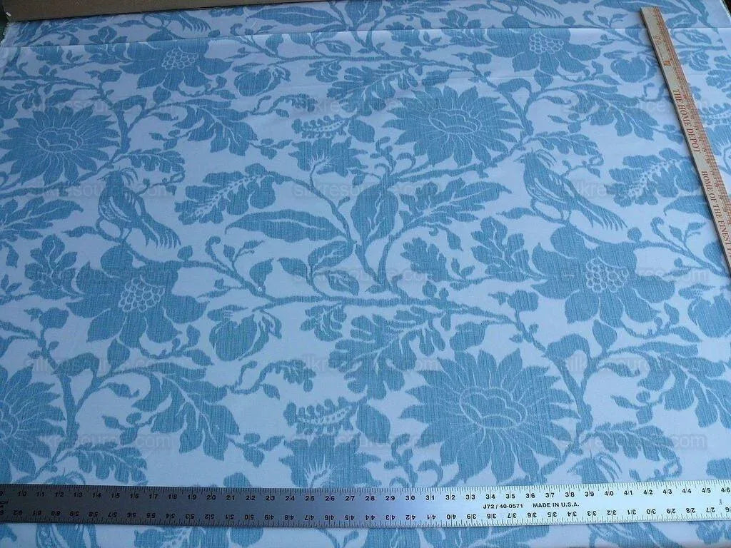 1.5yd Lee Jofa Kali Damask.teal Blue White Bird Flower Linen Cotton Reversible MSRP USD 264/y