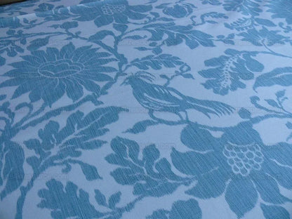 1.5yd Lee Jofa Kali Damask.teal Blue White Bird Flower Linen Cotton Reversible MSRP USD 264/y