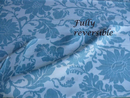 1.5yd Lee Jofa Kali Damask.teal Blue White Bird Flower Linen Cotton Reversible MSRP USD 264/y