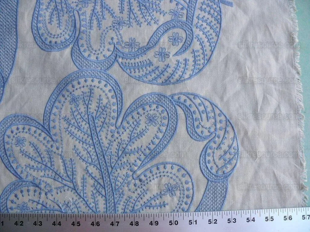 By Yd Lee Jofa Whitcomb.aegean Blue White Embroidery Linen Large Foliage MSRP USD 336Y
