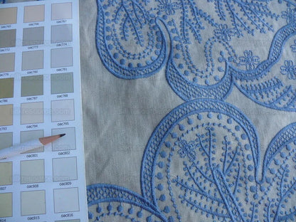 1.38yd Lee Jofa Whitcomb aegean Blue White Embroidery Linen Large Foliage MSRP USD 336Y