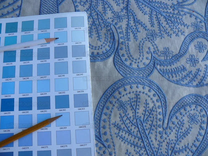 1.38yd Lee Jofa Whitcomb aegean Blue White Embroidery Linen Large Foliage MSRP USD 336Y