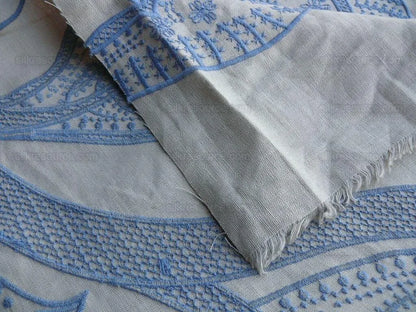 1.38yd Lee Jofa Whitcomb aegean Blue White Embroidery Linen Large Foliage MSRP USD 336Y