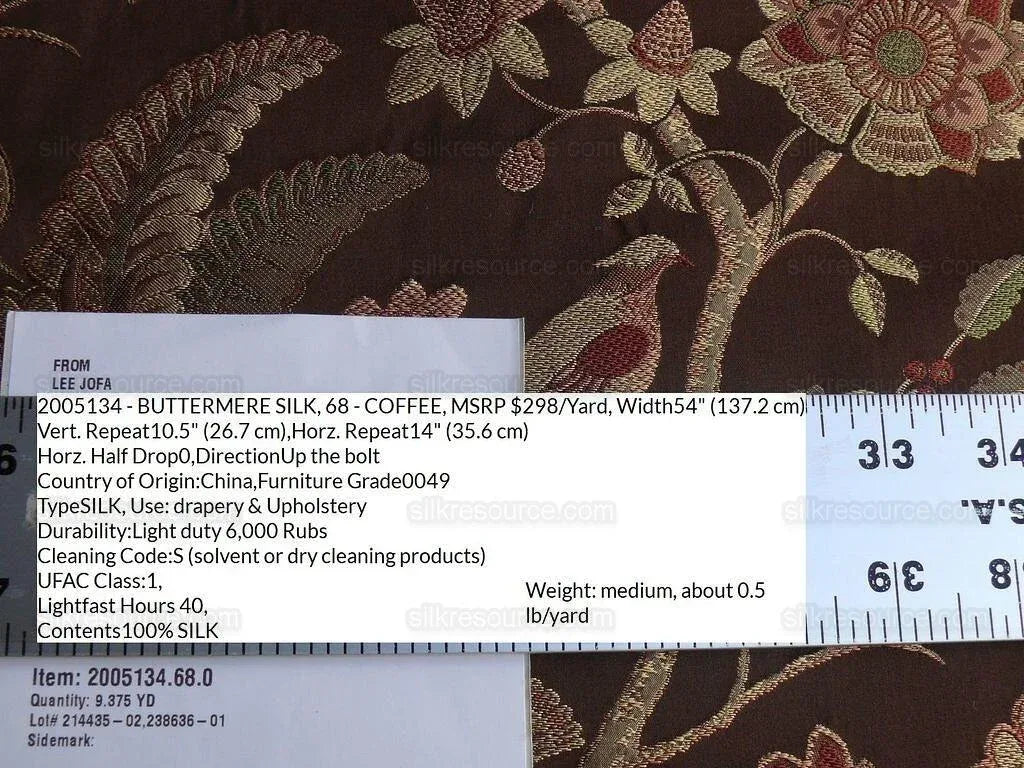 6.88y Lee Jofa Buttermere Silk.coffee Chinoiserie Silk Lampas Ms