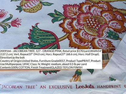 By YARD Lee Jofa Jacobean Tree of Life Large Peony Palampore Chintz orange pink green Chintz Bird of Paradise