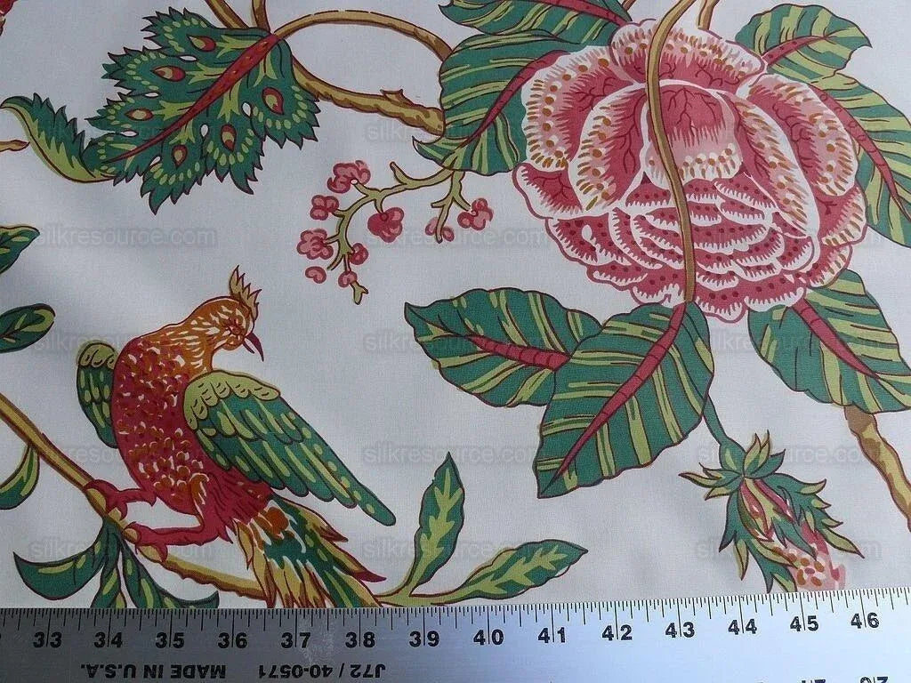 By YARD Lee Jofa Jacobean Tree of Life Large Peony Palampore Chintz orange pink green Chintz Bird of Paradise