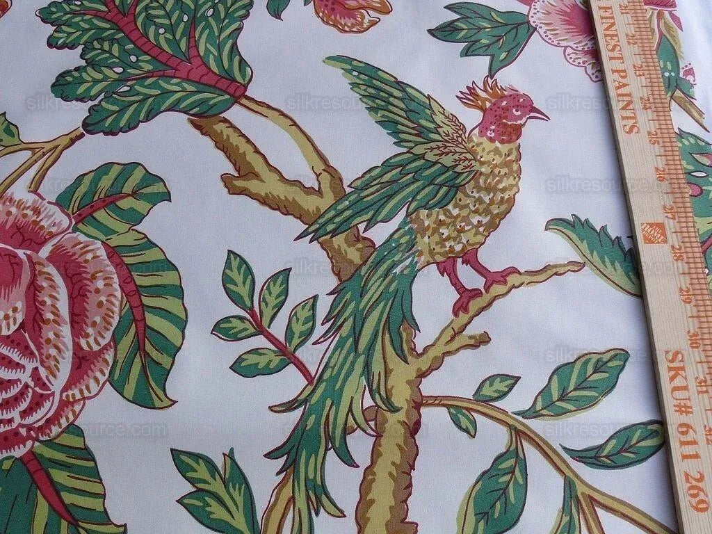 By YARD Lee Jofa Jacobean Tree of Life Large Peony Palampore Chintz orange pink green Chintz Bird of Paradise