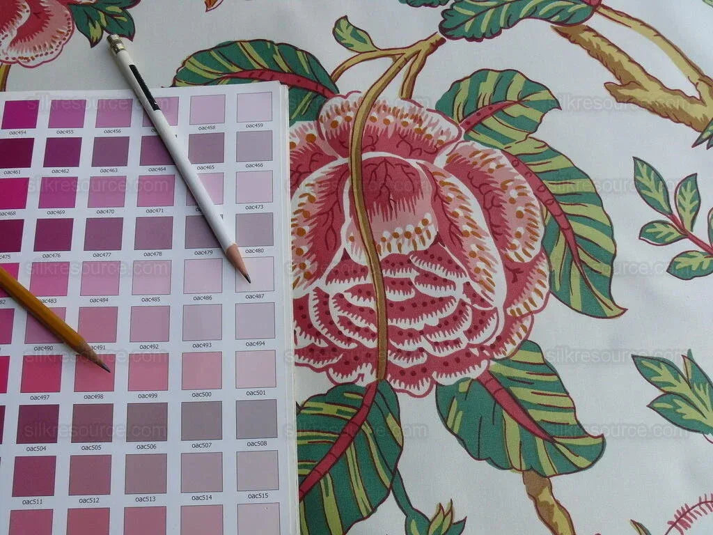 By YARD Lee Jofa Jacobean Tree of Life Large Peony Palampore Chintz orange pink green Chintz Bird of Paradise