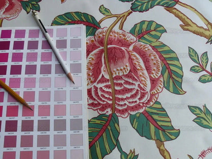 By YARD Lee Jofa Jacobean Tree of Life Large Peony Palampore Chintz orange pink green Chintz Bird of Paradise