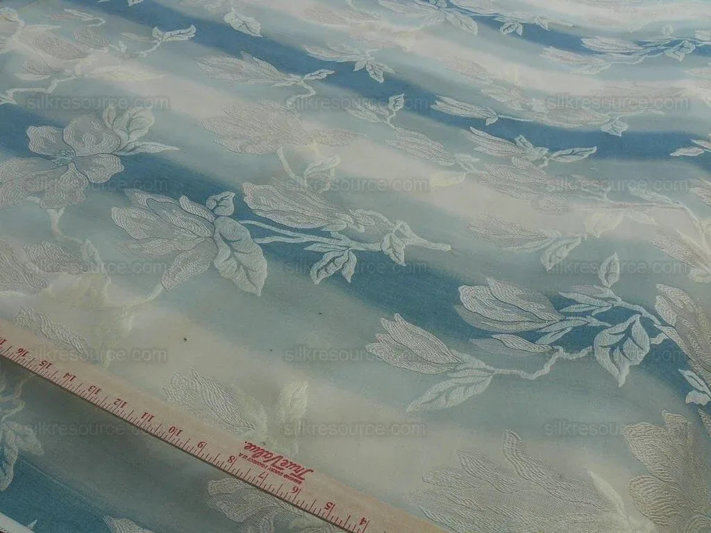 By Yard Lee Jofa Magnolia Damask Aqua Weave Blue Cream MSRP USD296/yard