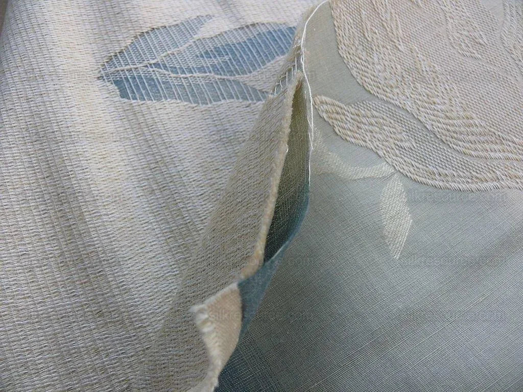 By Yard Lee Jofa Magnolia Damask Aqua Weave Blue Cream MSRP USD296/yard